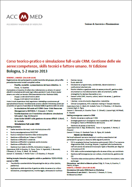 Corso Teorico-pratico e simulazione full-scale CRM. Gestione delle viee aeree: competenze, skils tecnici e fattore umano. IV edizione