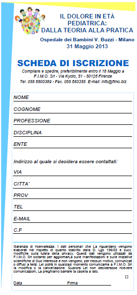 Modulo di iscrizione