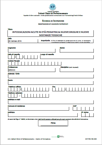 Modulo di iscrizione