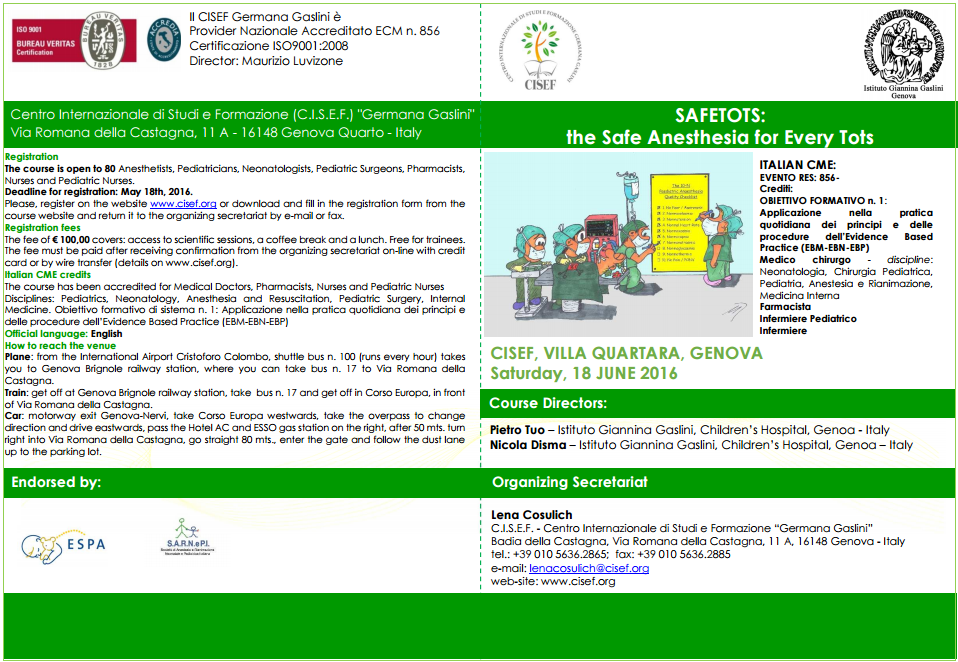 SAFETOTS:the Safe Anesthesia for Every Tots