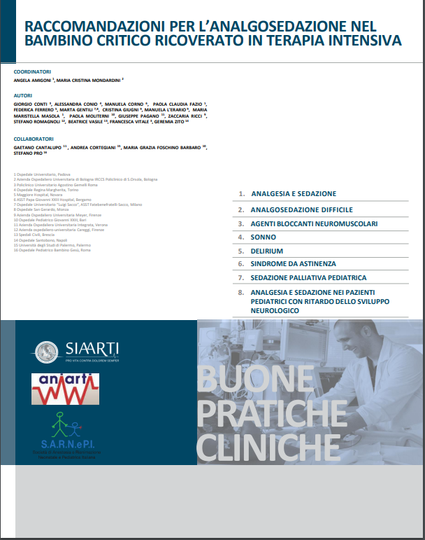 RACCOMANDAZIONI PER L’ANALGOSEDAZIONE NEL BAMBINO CRITICO RICOVERATO IN TERAPIA INTENSIVA